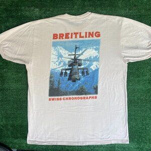 Vintage 90s Breitling Helicopter T-Shirt Military Aviation Swiss Beige XL Grunge